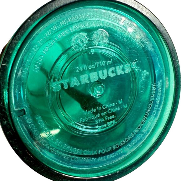 Starbucks Teal Turquoise Green Blue Wave Tumbler Traveler Cold Cup 24oz Venti - Picture 6 of 6